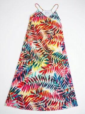 Nicole Miller Multicolor Tropical Leaf Print Maxi Dress
